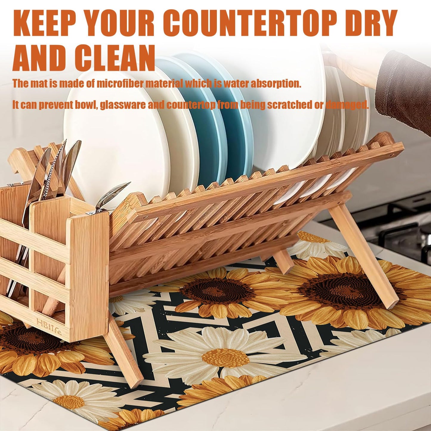 Brown Leopard Dish Drying Mat for Kitchen Counter Microfiber Absorbent Dish Kitchen Drying Mat Draining Reusable Washable for Dishes/Utensils/Counterto BST220