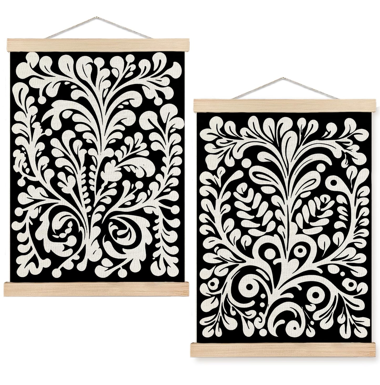 SPBL&L Green Boho Floral Mexican Wall Art, Abstract Flower Poster Hanger Frame, Burnt Orange Terracotta Botanical Hanging Canvas Pictures Prints Wall Decor for Home Bedroom, 12x16 Inch Set of 2 BST202