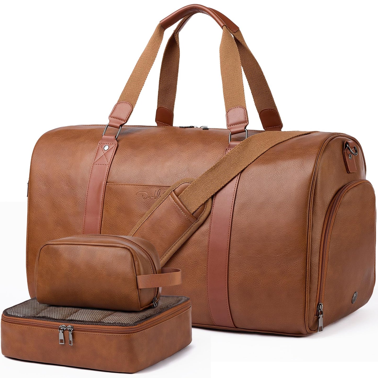 Large 4-in-1 Leather Duffle Bag for Travel Weekender Overnight Hospital Gym Bag for Men & Women, Carry On Airline Approved Personal Item Duffel Garment Bag Luggage with Shoe Compartment & Toiletry Bag BST326H