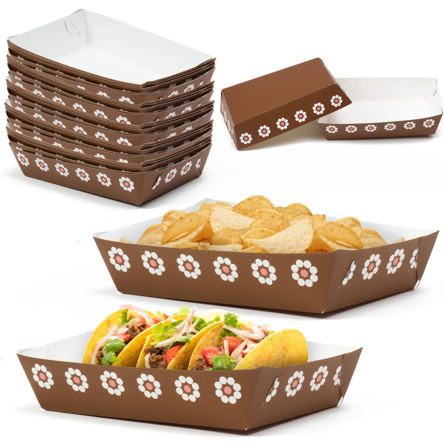 Mexican Taco Nights Food Trays 100Pcs Mexican Nacho Popcorn Unassembled Trays Snack Candy Holder Disposable Paper Plates Holiaday Carnival Party Supplies Concession Stand Food Containers BST202