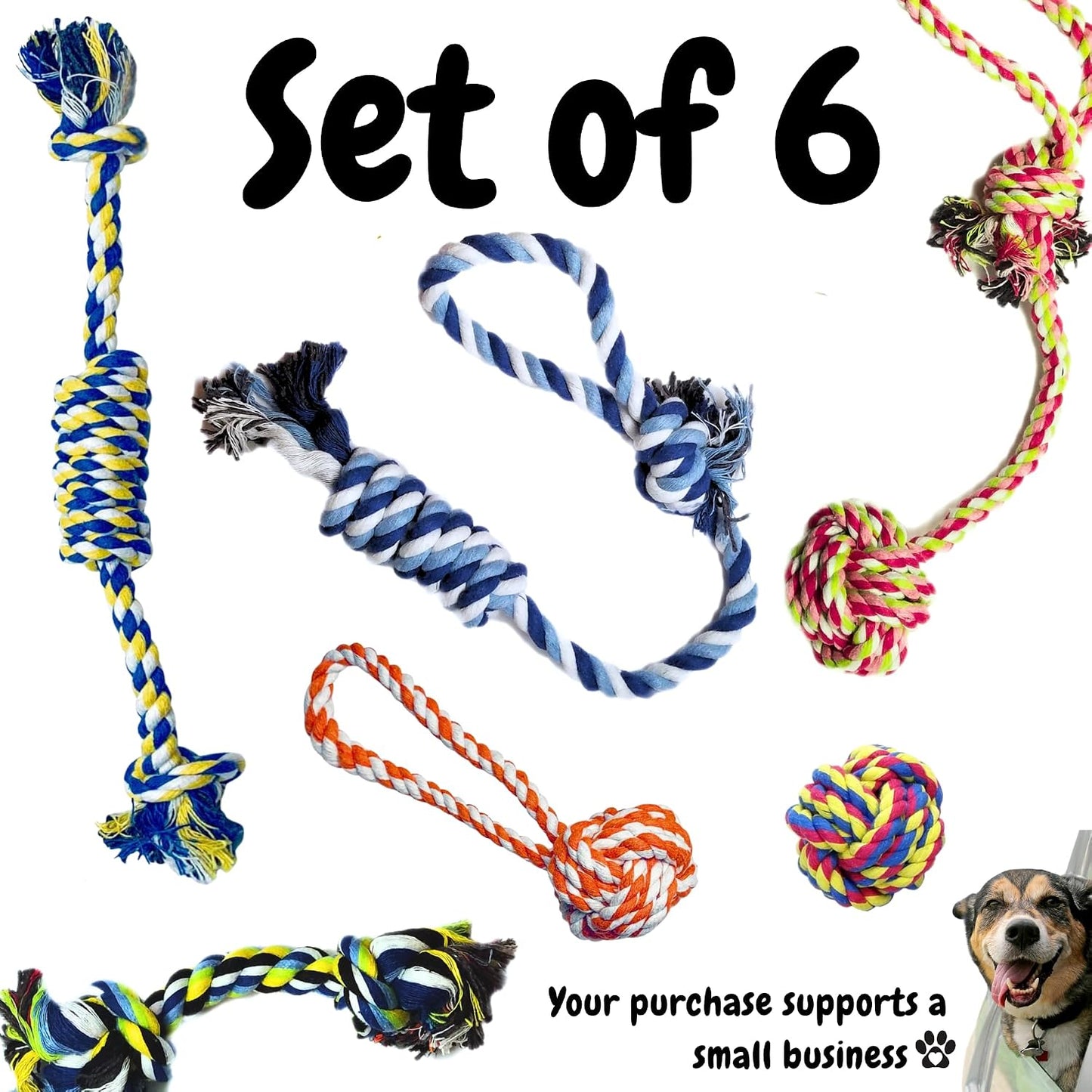 Otterly Pets Small Puppy Dog Rope Toys for Play Chew Teething and Boredom - for Small and Toy Dogs (6-Pack) WN420