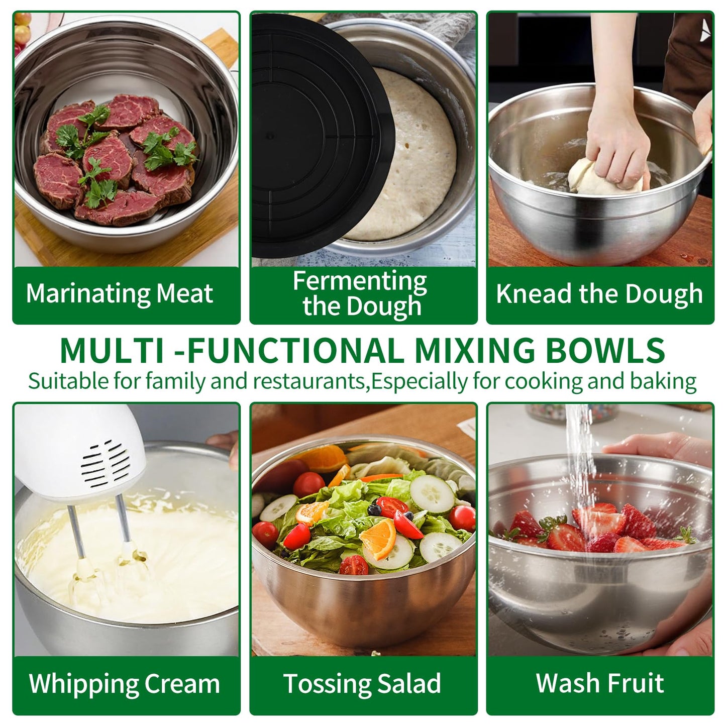 WEPSEN Mixing Bowls Set, 25PCS Stainless Steel Mixing Bowl with Lid Set, Large Nesting Bowls 7, 4.5, 3,2, 1.5QT, Measuring Cups and Spoons Baking Utensils Metal Bowl for Kitchen Prep BST220