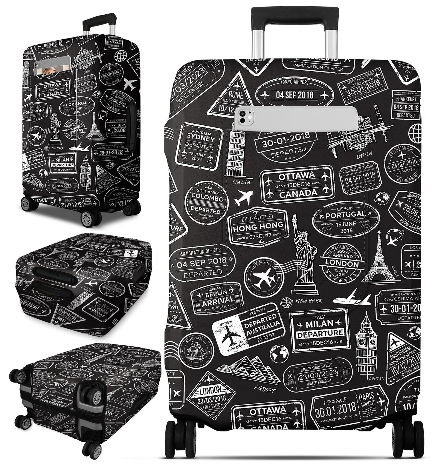 Slohif Luggage Cover for Suitcase Tsa Approved Protector - Black Luggage Sleeve Large Suit Case Cover Travel Stretch Baggage Case Protective Washable Fit 24-27 Inch BST220