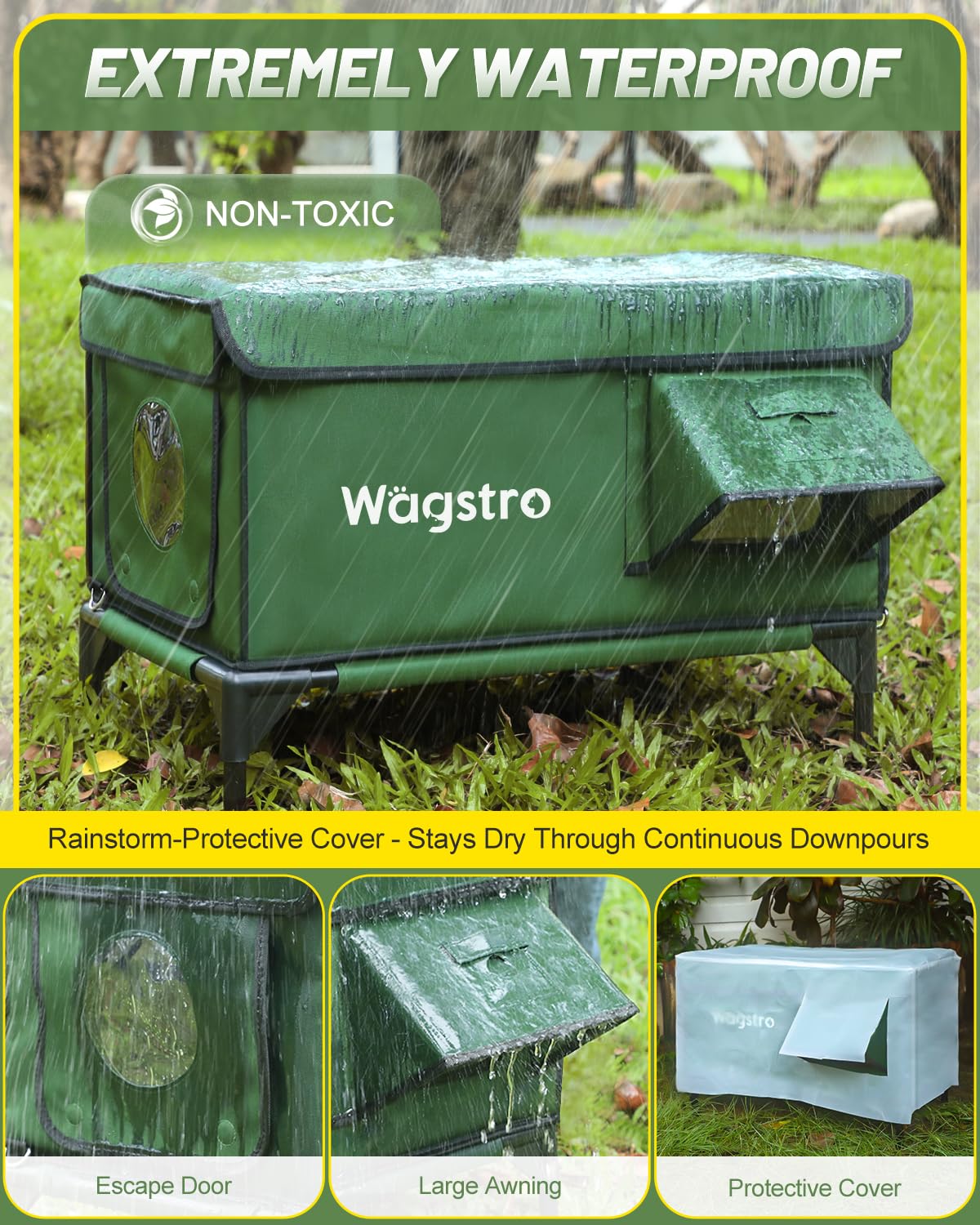 Heated Cat House for Outside, Insulated Weatherproof Heated Outdoor Cat House with Waterproof Eaves & Escape Door, Elevated Outdoor Cat Shelter for Feral Stray Cat (Green, 16.5"x13"x16.9")