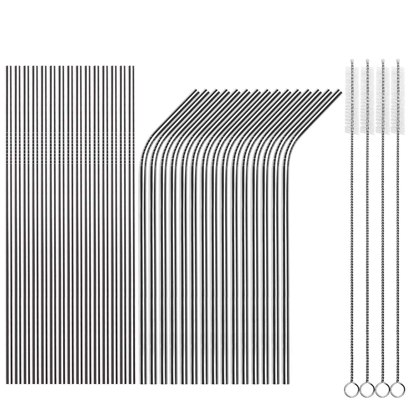 Tomorotec 14PCS Stainless Steel Straws Fit for 30oz Stanley Tumblers | 11" Reusable Drinking Straws with Brush, 7 Bent & 7 Straight for Smoothies, Milkshakes, Coffee, Dishwasher Safe (Metallic) BST326L
