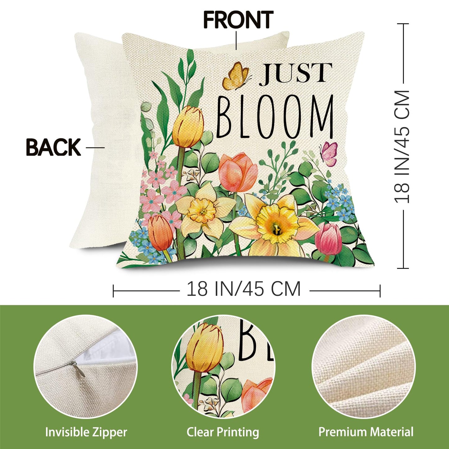 Spring Summer Daisy Flower Decorative Throw Pillow Covers | 18 x 18 Set of 4, Home Sweet Home Floral Wreath Watering Can Boots Porch Home Decor, Live Laugh Love Farmhouse Sofa Couch BST202