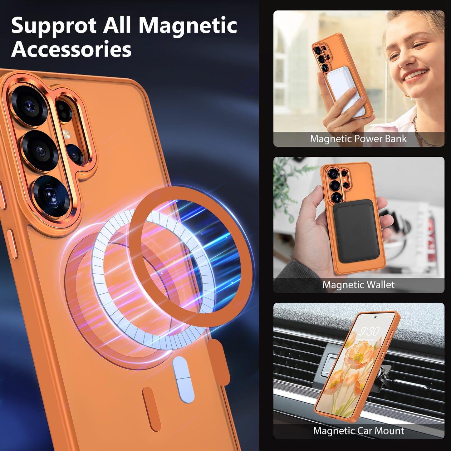 MATEPROX Magnetic Design for Samsung Galaxy S24 Plus Case, Stylish Slim an-ti Yellow Translucent Matte Shockproof Protective Cover for S 24+ 6.7'' 2024-Titanium Gray WN420