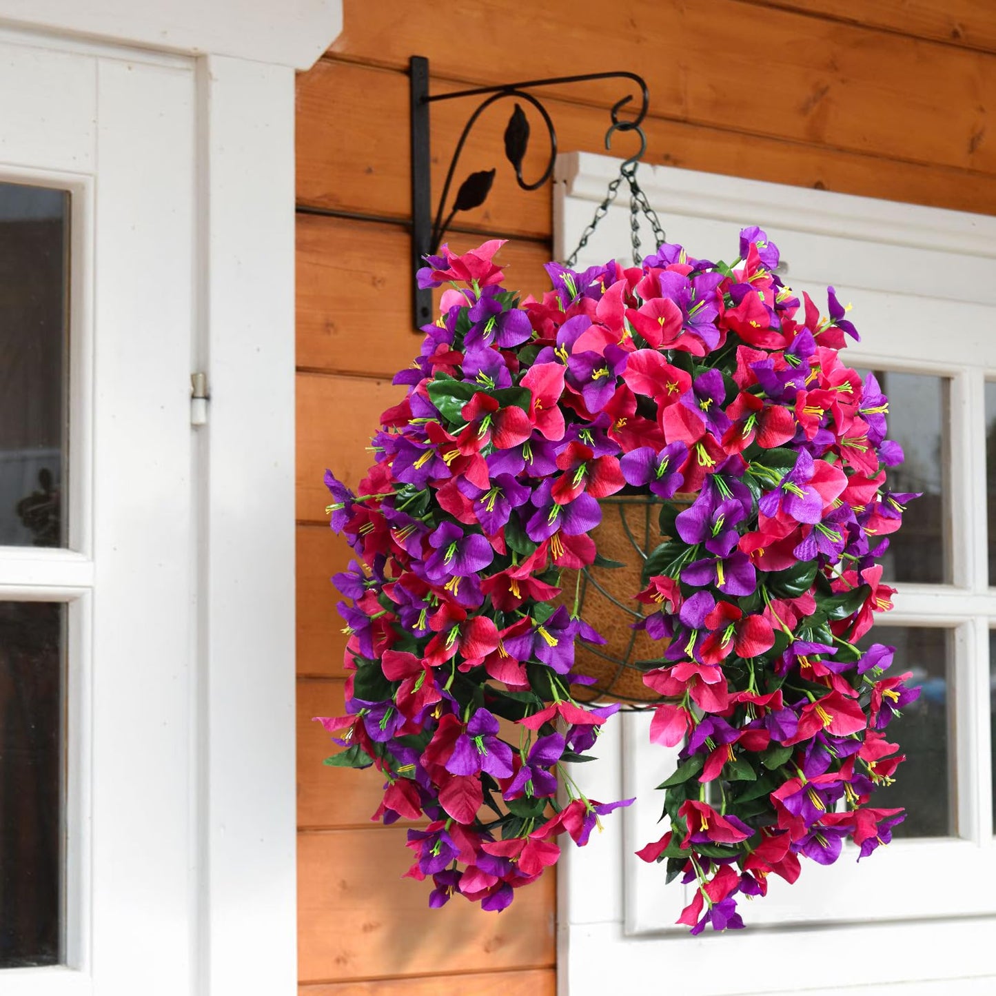 2 Pack Artificial Bougainvillea Flowers for Outdoors Decorations, Fake Hanging Plants, Faux Outside Flowers UV Resistant for Baskets Home Front Door Porch Patio Balcony Yard(Hot Pink) BST202