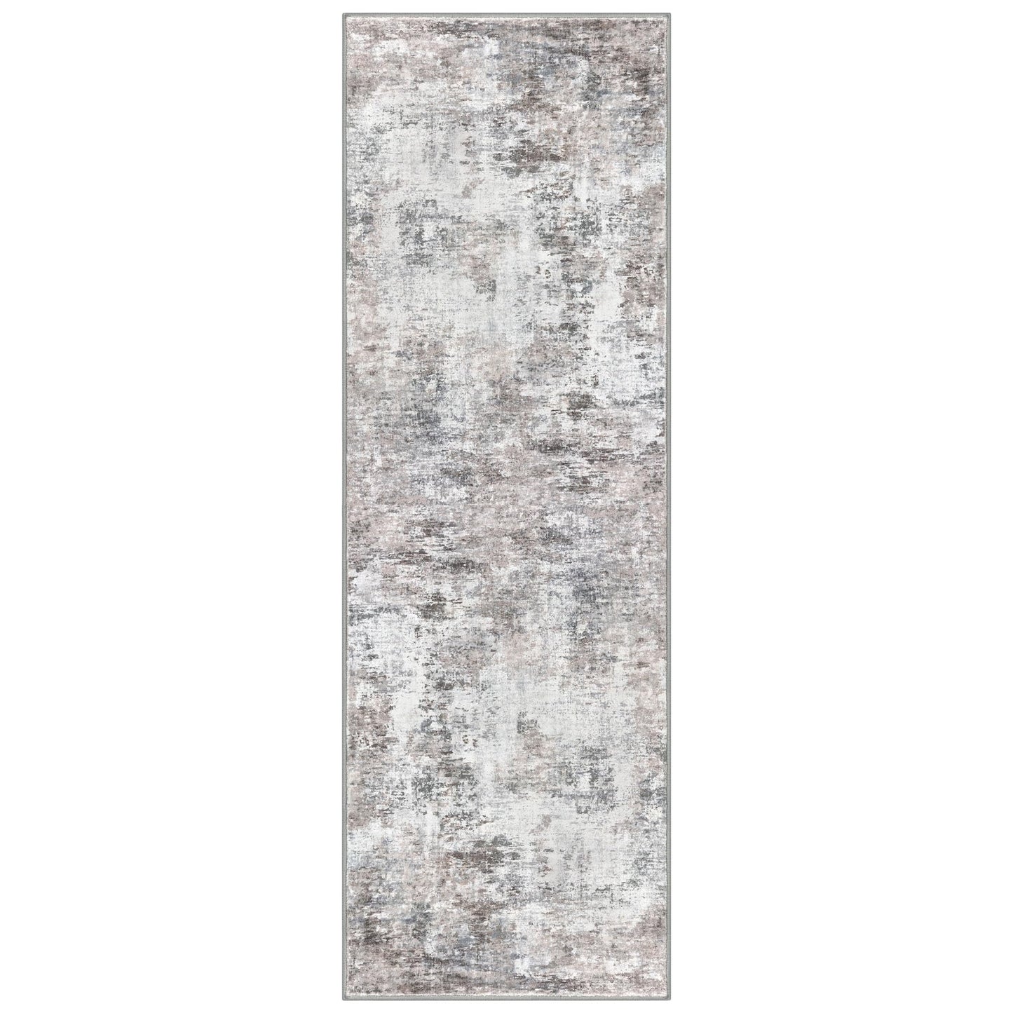 Lansny Modern Abstract Runner - 2x5, Beige Grey Washable Kitchen Entryway Rug Mat Non-Slip Soft Neutral Hallway Rug Thin Print Faux Wool Carpet for Bedroom Laundry Room Indoor BST220