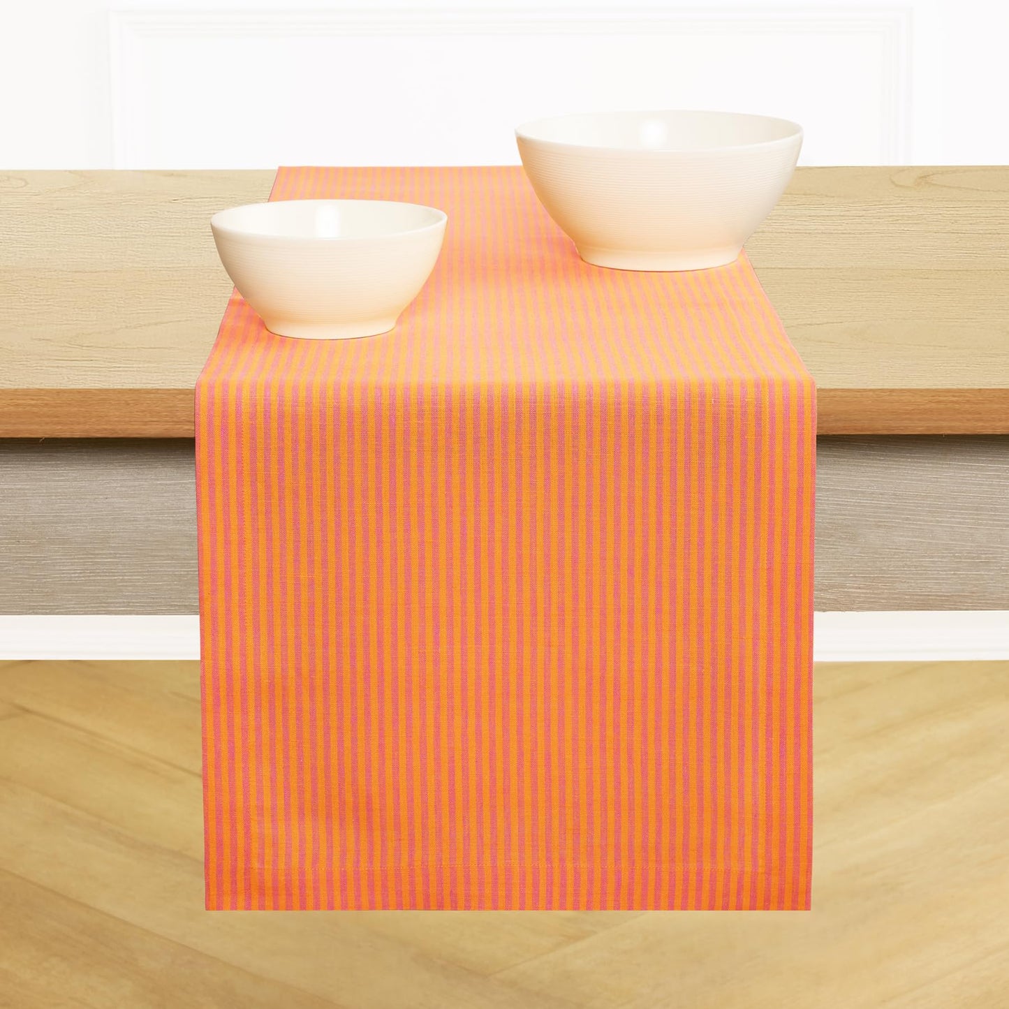 Solino Home 100% Pure Linen Table Runner Stripe Striped, Julia 14 x 72 in | Table Runners for dining, hallway and console tables; woven stripe, mitered corners; Muted Pastel Stripe; OEKO-TEX Certified BST326SOLH