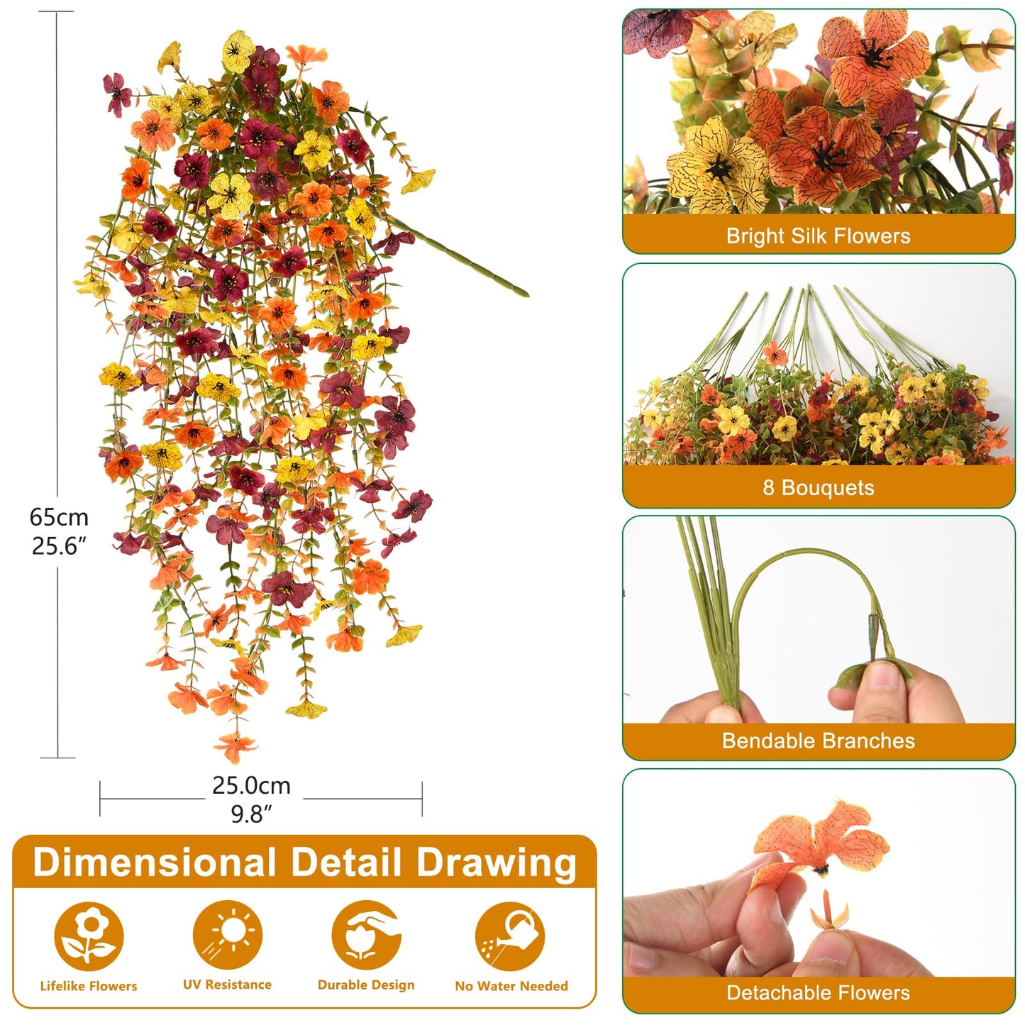 Artificial Hanging Flowers for Outdoor, 2PCS Fake Flowers Faux Silk Daisy with Eucalyptus Leaves, UV Resistant Aritificial Flowers for Spring Home Patio Yard Porch Decor (Light Purple Red) BST202