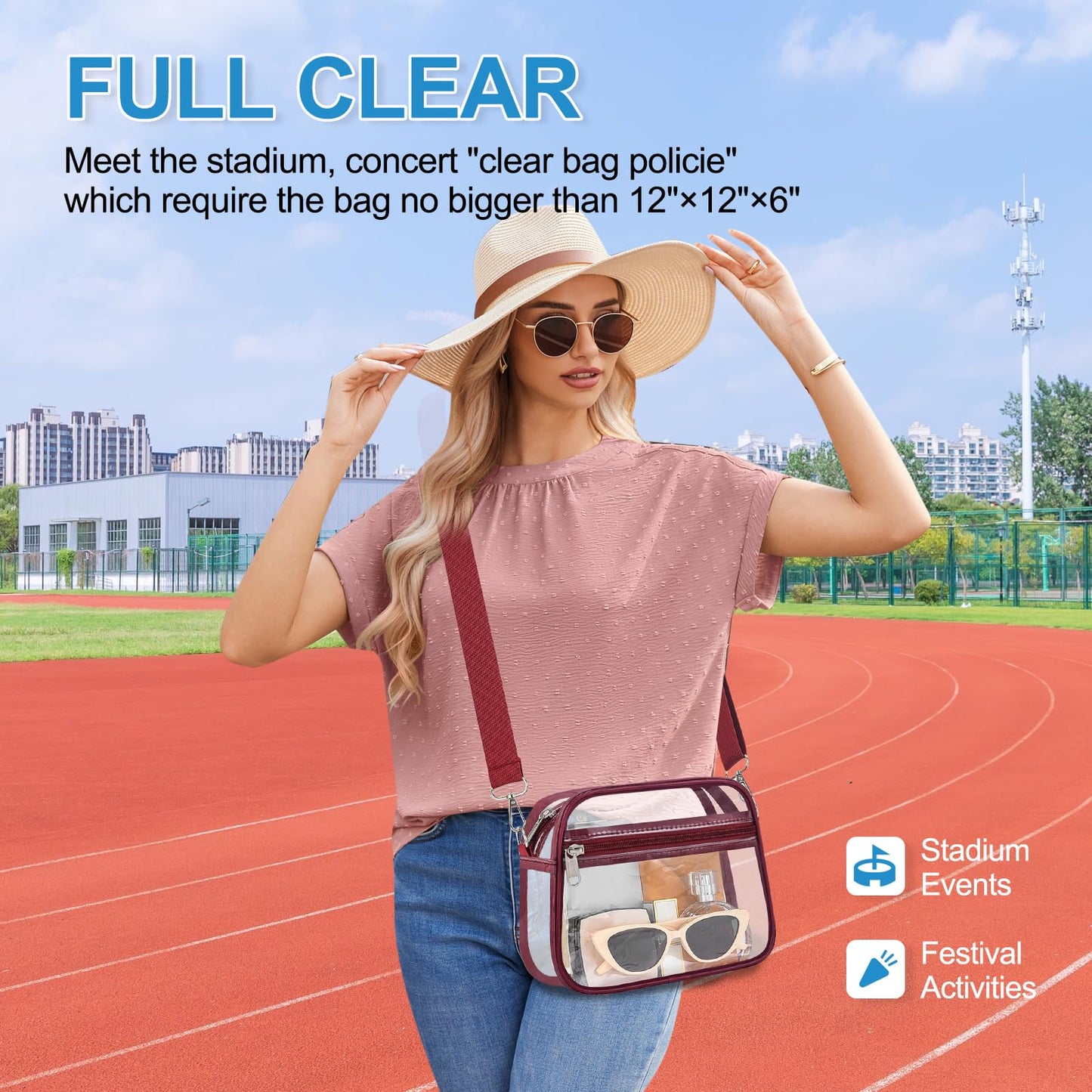 Clear Bag for Stadium Events Stadium Approved Women's Top-Handle Handbags | Mini Small Clear Bag Purse with Wide Adjustable Strap and Front Pocket for Sports Concerts, Festivals BST202