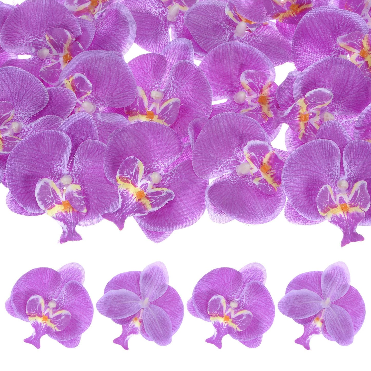M METERXITY 20-Pack Artificial Orchid Flower Heads, Silk Faux Butterfly Flowers Head for Wedding/Bouquet/Bridal/Party Decor, Fake Phalaenopsis Petals Bulk [2.76 Inch, Dark Purple] BST220