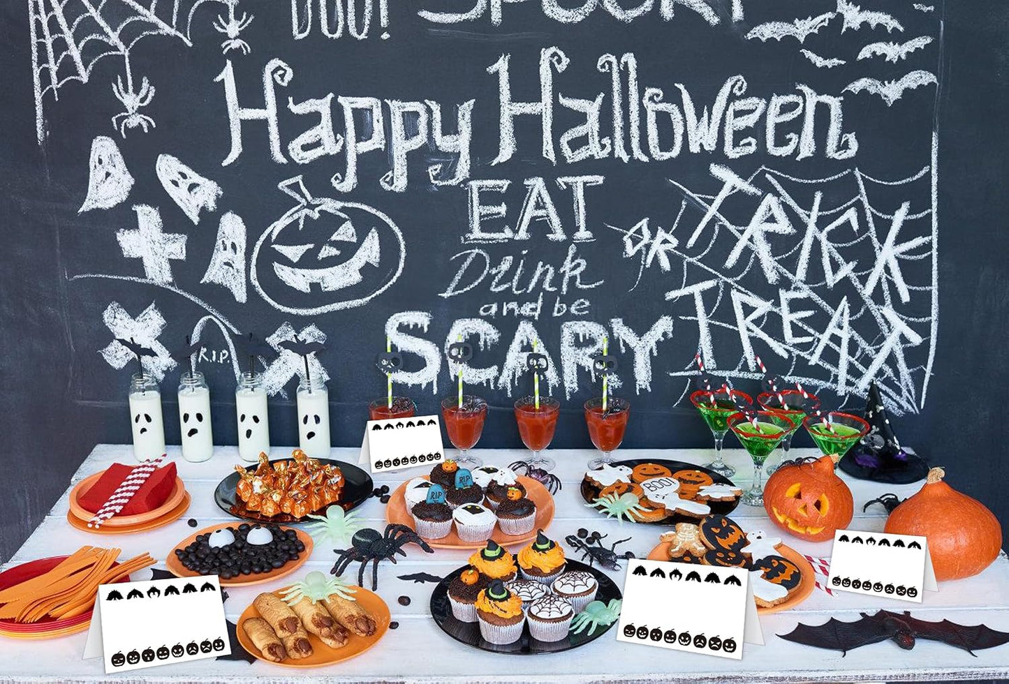 25 Pack Halloween Tent Place Cards, Place Cards for Table Setting, Folded Eggshell Paper Name Tent Cards for Halloween Holiday Dinner Decorations - HW02 WN420