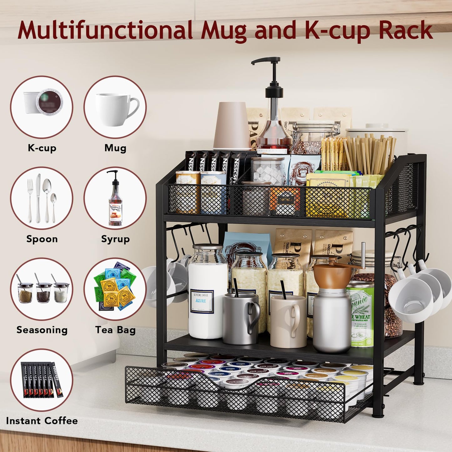 Homsorout Coffee Bar Organizer - Countertop Coffee Station N28