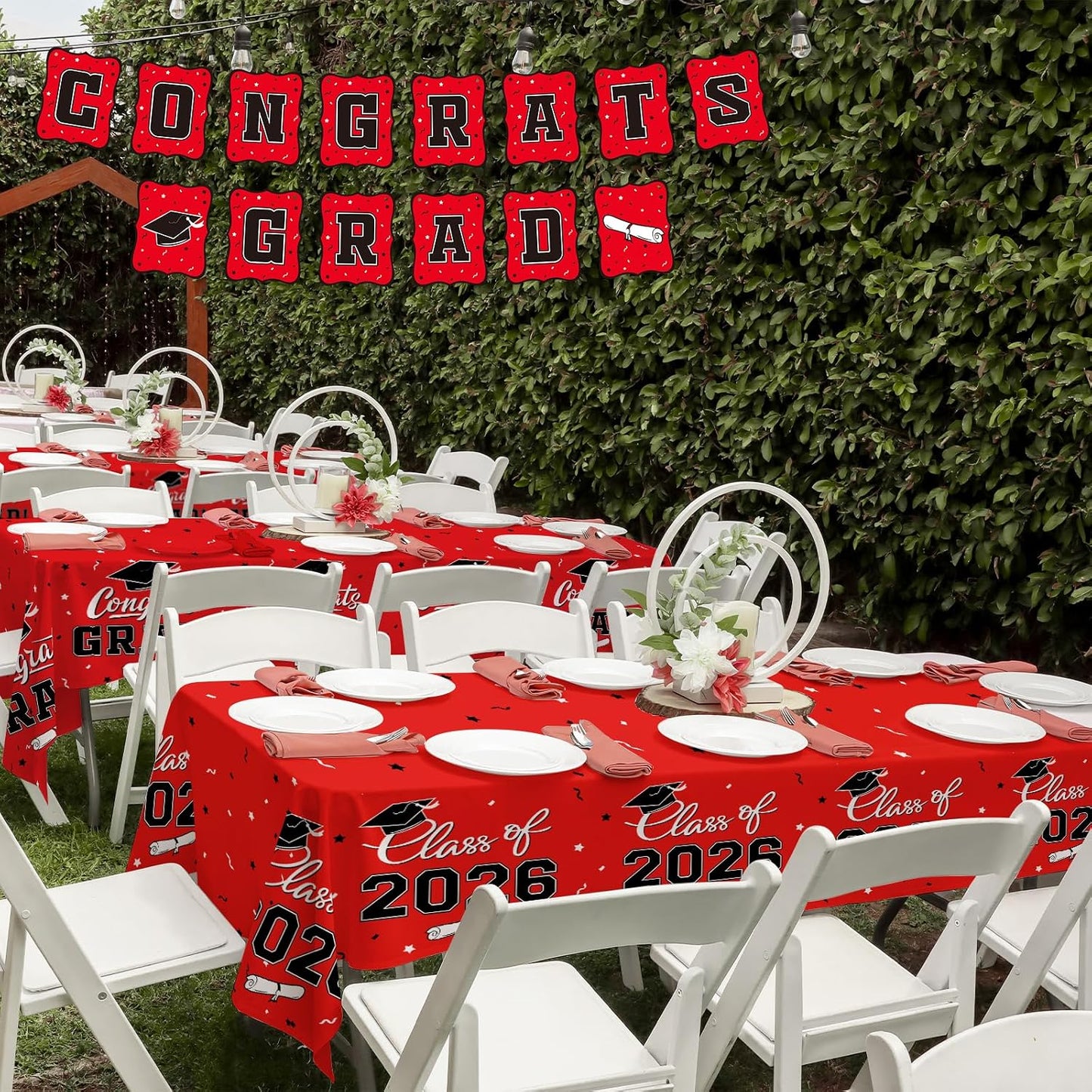 Gatherfun 2026 Graduation Decorations : 2-Pack Congrats Grad Disposable Tablecovers - Class of 2026 Red Themed Table Cloths, for Graduation Party Supplies & Graduation Backdrop, 54" X 108" BST326L