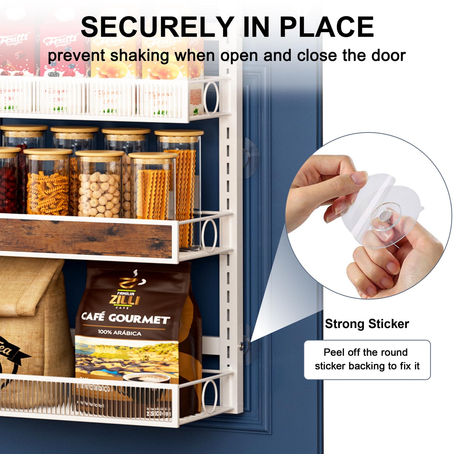 6 Tier Pantry Door Organizer Spice Rack, 2-IN-1 Wall Mount or Hanging Over Door Seasoning Organizer with Adjustable Baskets, Heavy Duty Behind Door Storage Shelves for Pantry, Cabinet and Kitchen BST220