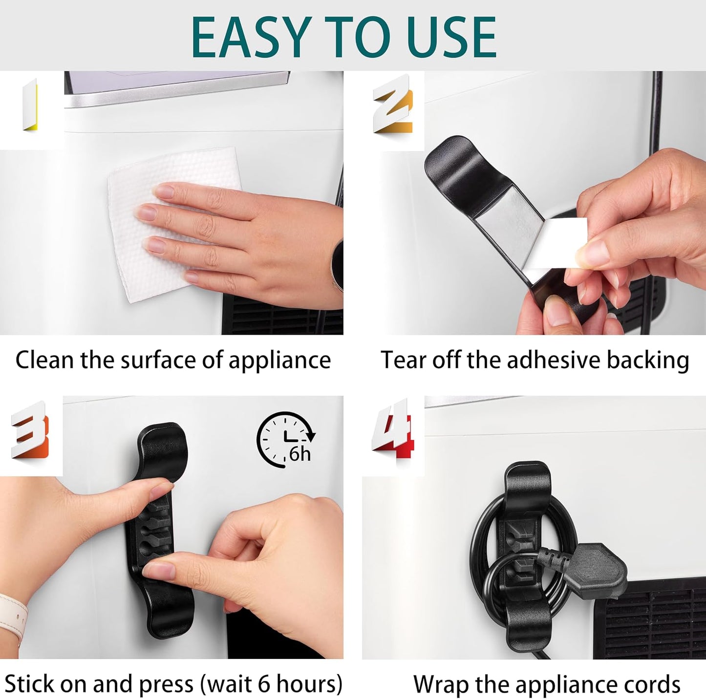 Cord Organizer for Appliance Stick On- Kitchen Appliances Cord Winder, Convenient Cord Wrapper for Mixer, Air Fryers, Juicers, Coffee Machines, Blender, Air Fryers, Black 6Packs WN420