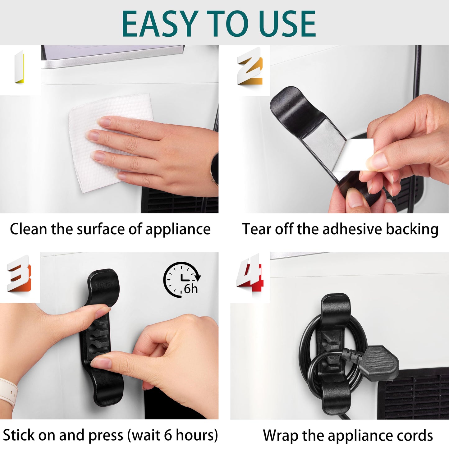 Cord Organizer for Appliance Stick On- Kitchen Appliances Cord Winder, Convenient Cord Wrapper for Mixer, Air Fryers, Juicers, Coffee Machines, Blender, Air Fryers, Black 6Packs WN420