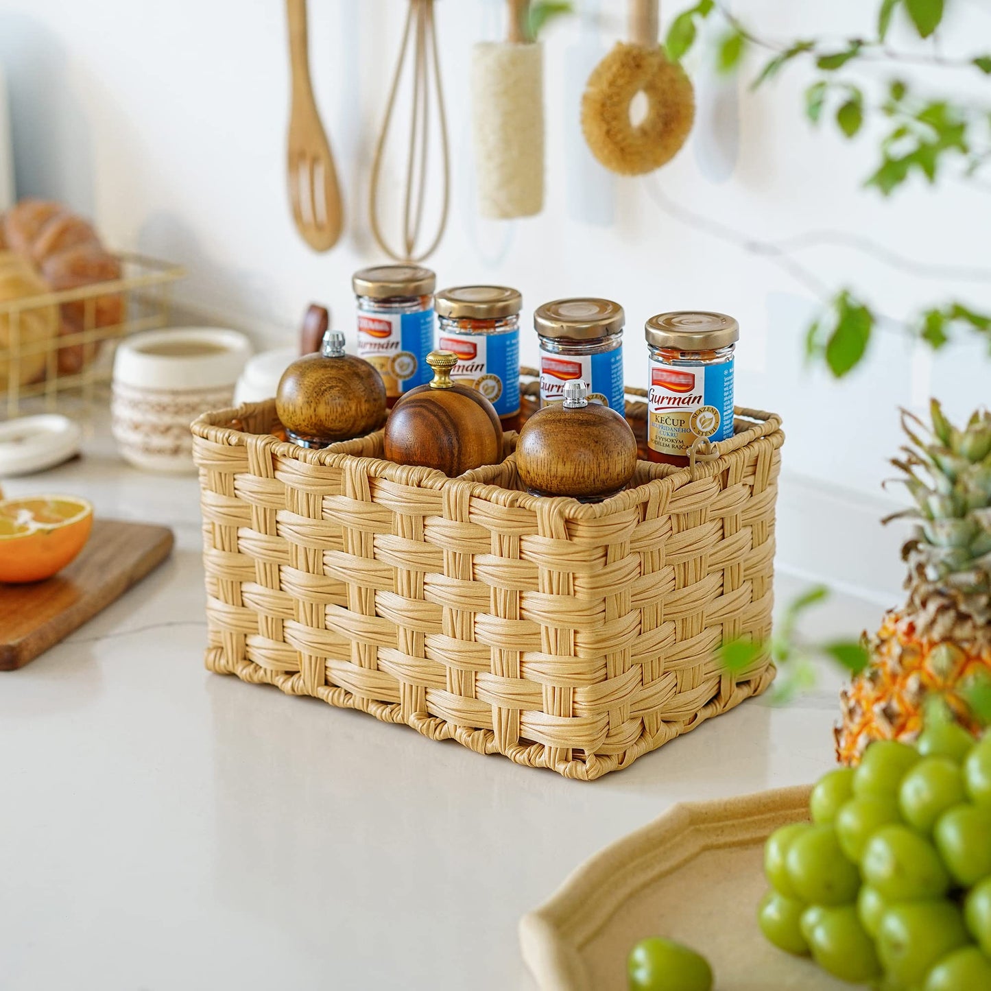 GRANNY SAYS Wicker Utensil Caddy - Picnic Basket with Handle, Organizer for Kitchen Table or Cabinet, Silverware Holder for Parties BST220