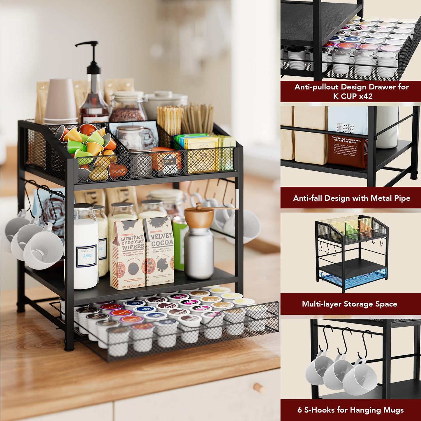 Homsorout Coffee Bar Organizer - Countertop Coffee Station N28