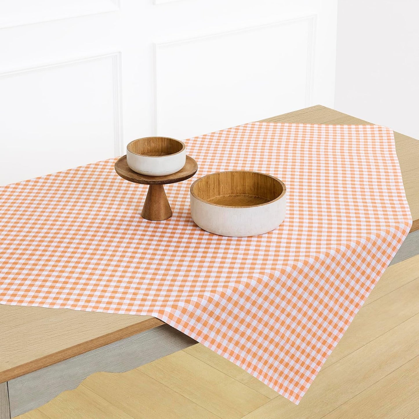 Solino Home 100% Linen Table Cloth, Throw Apricot, Gingham Check 52 x 52 in | Checkered Linen Tablecloth a neat topper for bistro, card and side tables | checkered weave | Pure Linen | OEKO-TEX Certified BST326SOLH