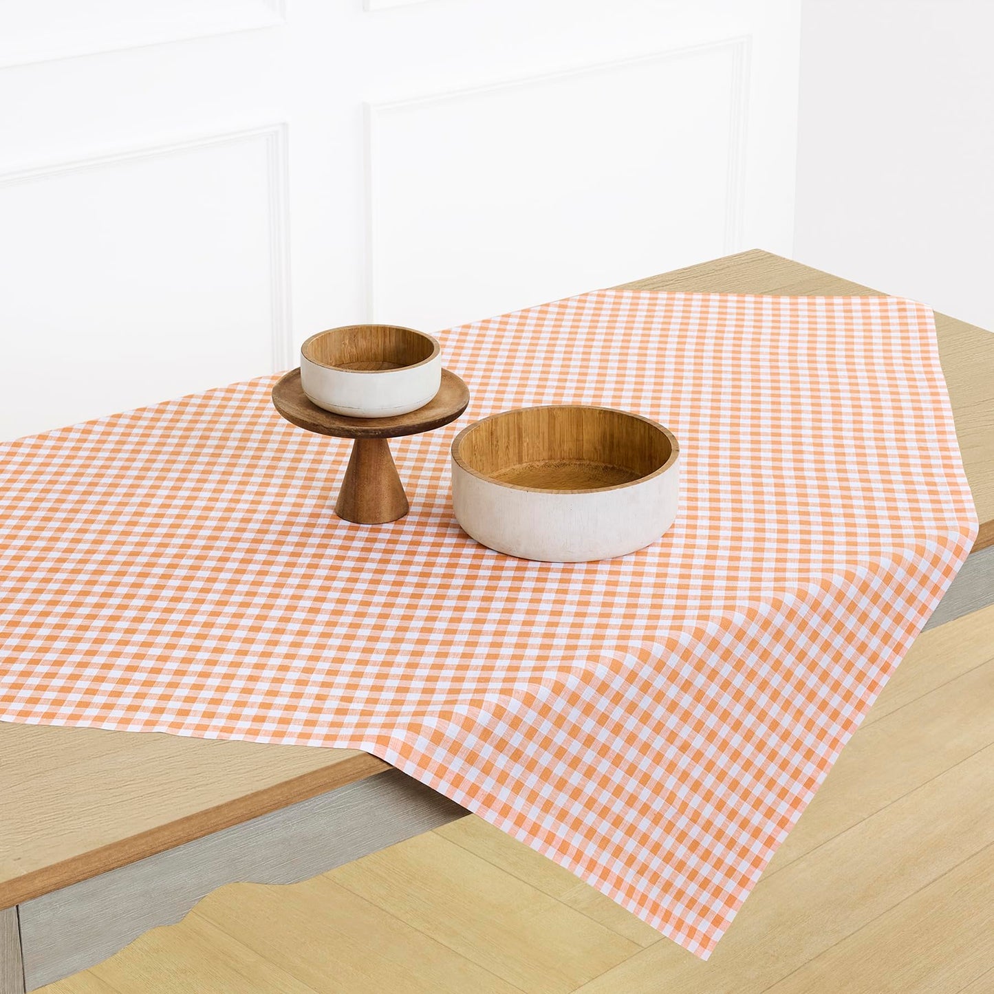 Solino Home 100% Linen Table Cloth, Throw Apricot, Gingham Check 52 x 52 in | Checkered Linen Tablecloth a neat topper for bistro, card and side tables | checkered weave | Pure Linen | OEKO-TEX Certified BST326SOLH