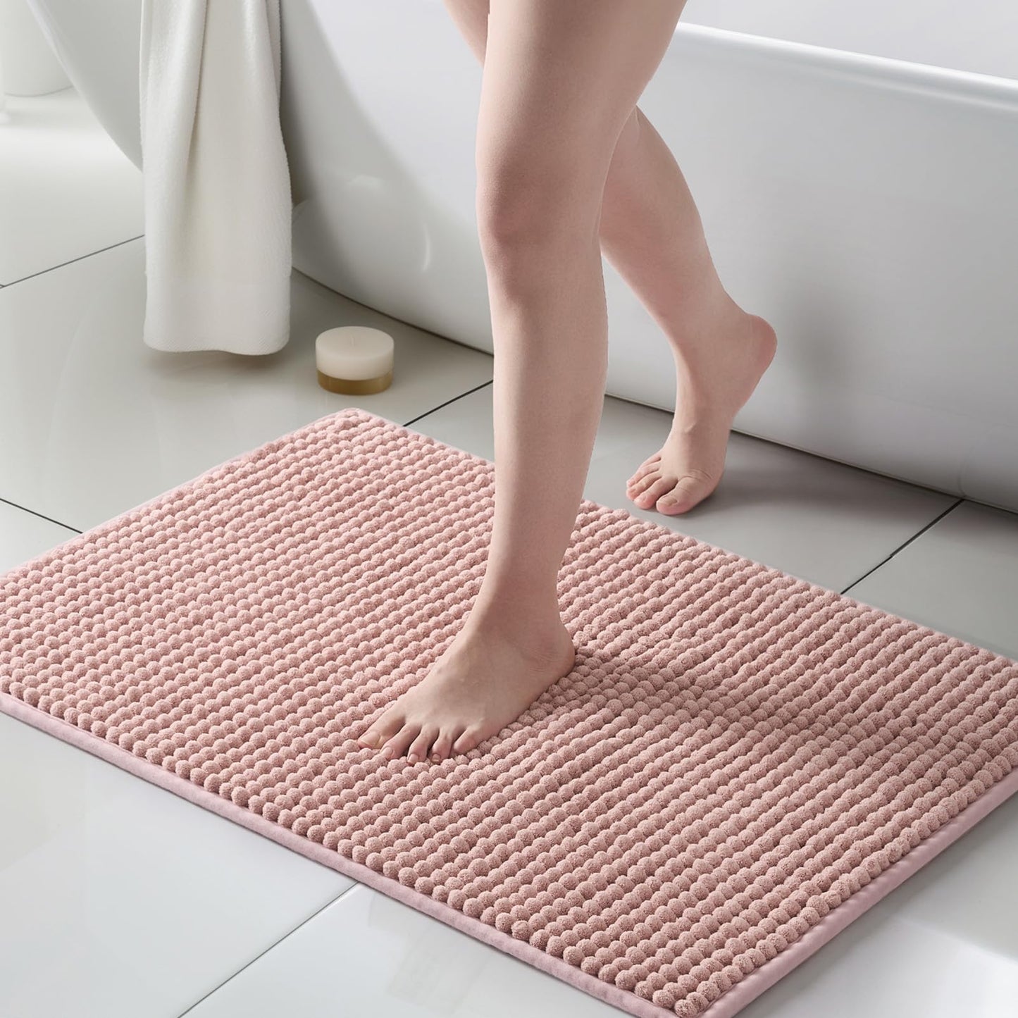 FRESHMINT Thick Chunky Chenille Bathroom Rug, Black, 20"x32" | Non-Slip Backing, Water Absorbent Surface, Machine Washable Care, Cushioned Comfort, Bathroom Floor Use BST220
