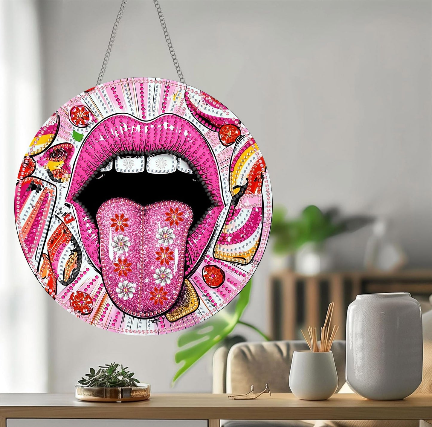 Bimkole Cat Diamond Art Hanging Kit for Adult, DIY 5D Animals Diamond Art Painting Window Pendant, Acrylic Crystal Art Hanging Ornament for Wall Home Garden Front Door Decor - 7.8x7.8 Inch BST220