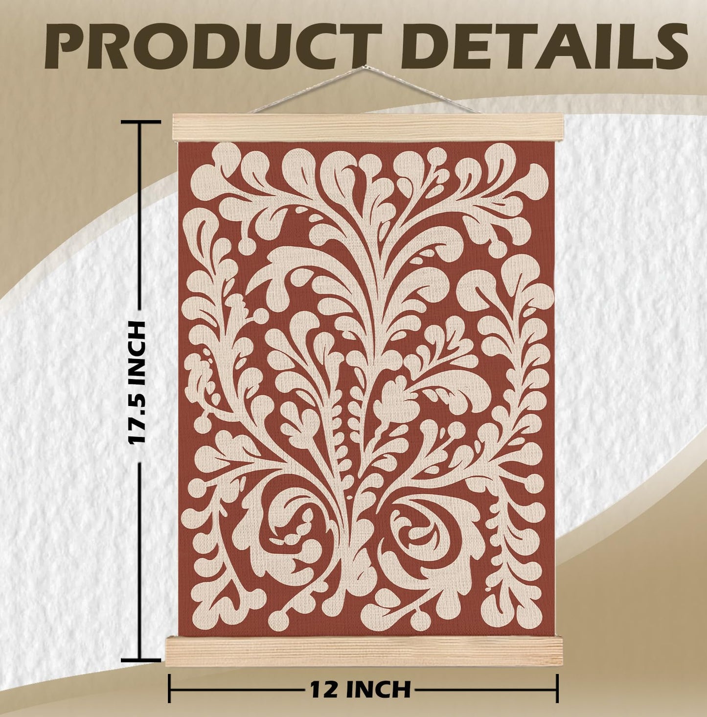 SPBL&L Green Boho Floral Mexican Wall Art, Abstract Flower Poster Hanger Frame, Burnt Orange Terracotta Botanical Hanging Canvas Pictures Prints Wall Decor for Home Bedroom, 12x16 Inch Set of 2 BST202