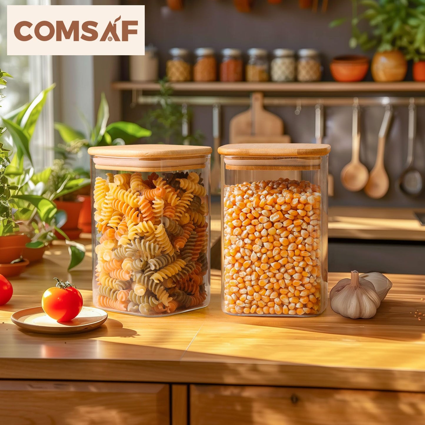ComSaf 0.6 Qt Glass Food Storage Jars Set of 6, Clear Storage Containers with Airtight Lids, Pantry Organization Jar, Spice Jar, Blooming Tea, Coffee and Sugar Container, Canister Set for Kitchen BST220