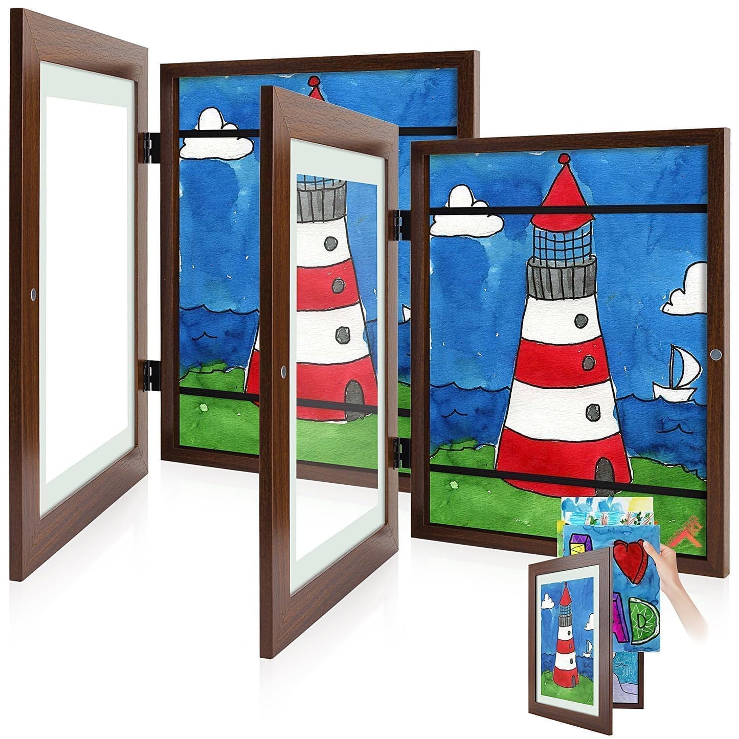 Golden State Art, 8.5x11 Kids Art Frames, Front-Opening Picture Frame Great for Kids Drawings, Artworks, Children Art Projects, Schoolwork, Home or Office (Walnut, Set of 2) BST220