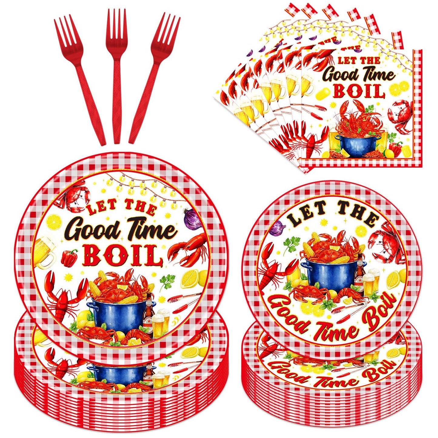 Gameza July Christmas Party Decorations Tableware, 96PCS There's Some Hohoho's in July Disposable Paper Plates and Napkins Decoration, Summer Xmas Beach Forks Decor Supplies Serves 24 BST220
