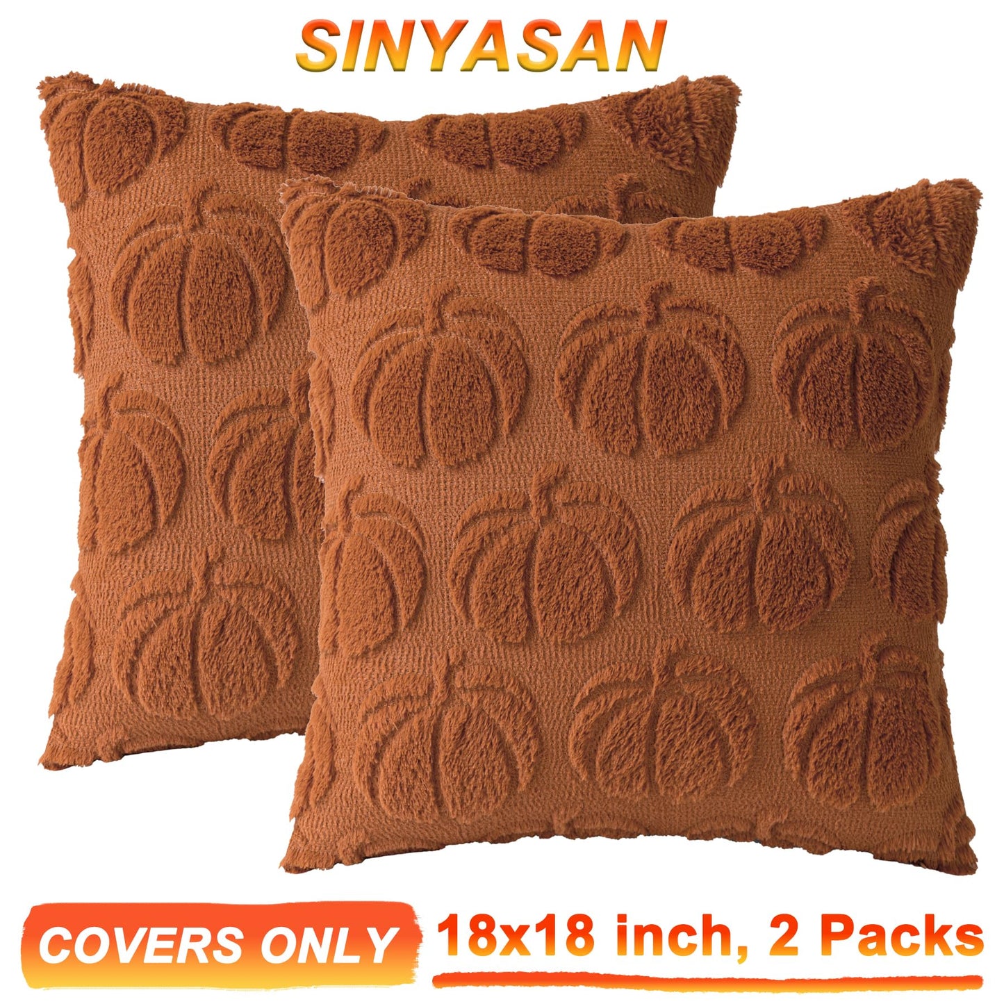 Cream White Fall Pumpkin Decorative Throw Pillow Covers Set of 2, 18x18 Inch Soft Plush 3D Embroidered Halloween Pillow Covers for Fall Decorations Farmhouse Cushion Covers for Thanksgiving BST220