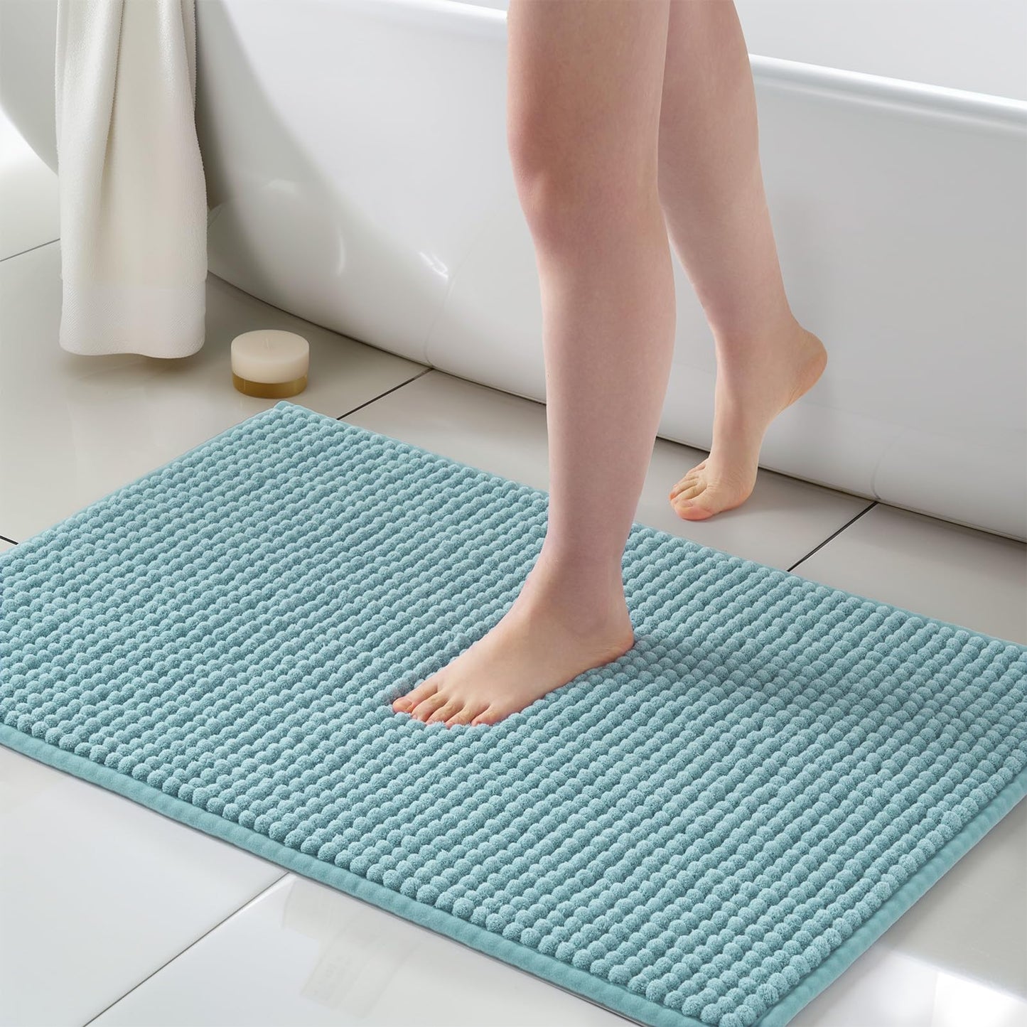 FRESHMINT Thick Chunky Chenille Bathroom Rug, Black, 20"x32" | Non-Slip Backing, Water Absorbent Surface, Machine Washable Care, Cushioned Comfort, Bathroom Floor Use BST220