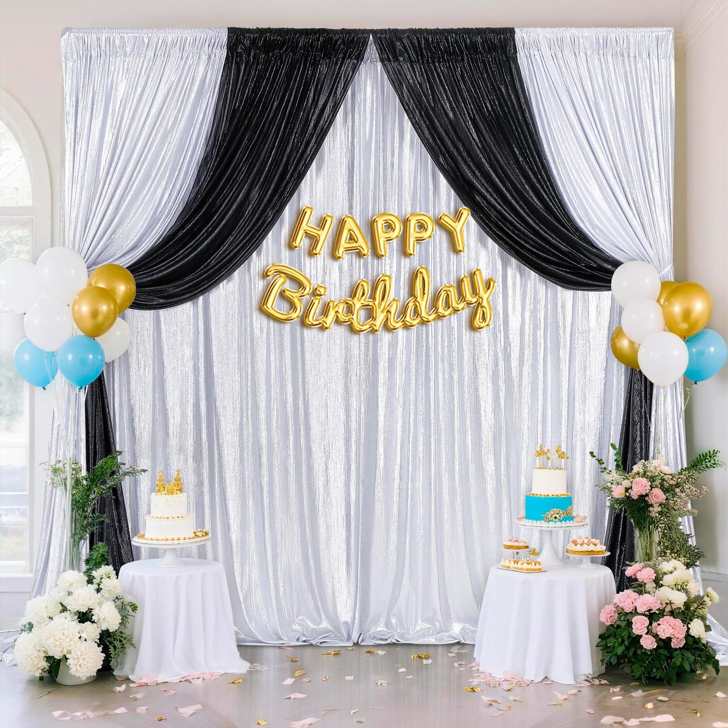 Gold Backdrop Curtains for Birthday Party: 4.8ftx8ft Sequin Background Baby Shower Curtain Drapes for Graduation Arch Backdrop WN420