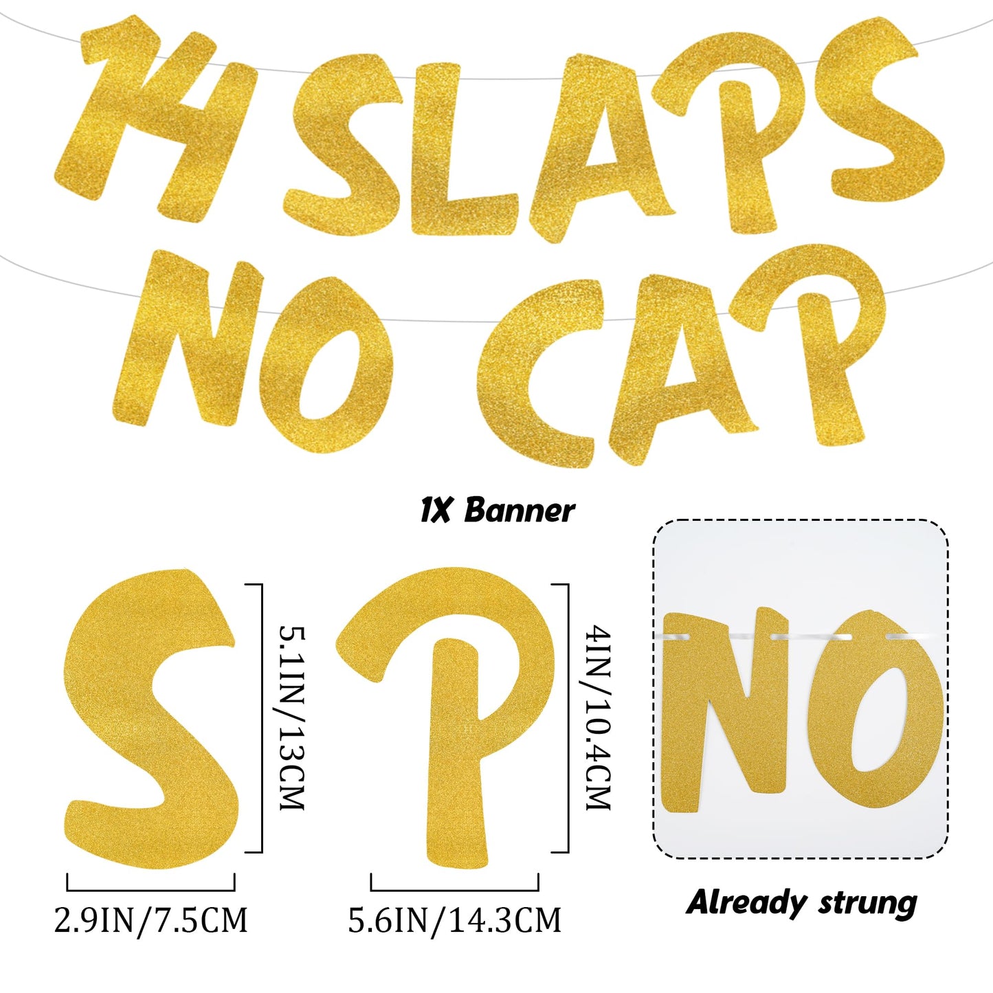 18th Birthday Decorations Banner for Boys - Pre-strung Gold Glitter 18 Slaps No Cap Banner Hanging Swirls, Funny Gen Z Slang 18 Year Old Party Supplies BST220