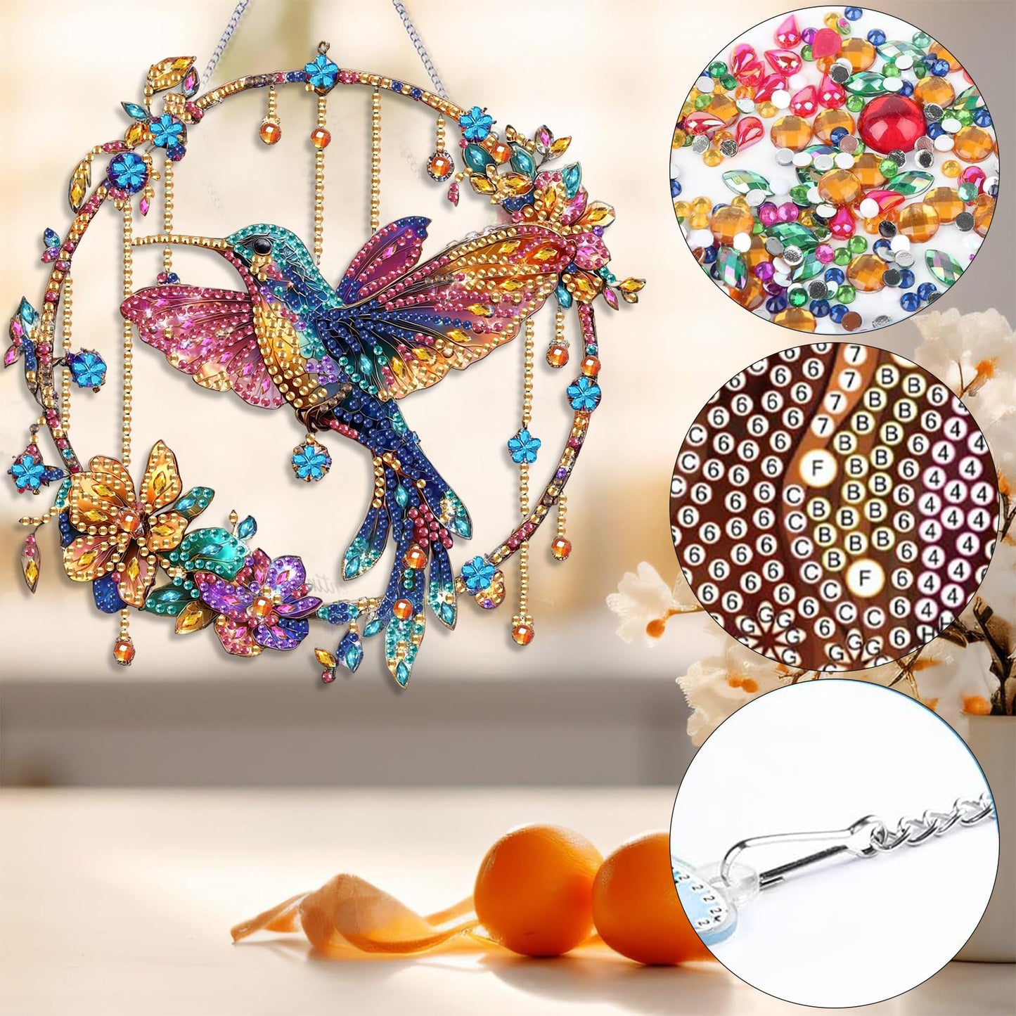Bimkole Cat Diamond Art Hanging Kit for Adult, DIY 5D Animals Diamond Art Painting Window Pendant, Acrylic Crystal Art Hanging Ornament for Wall Home Garden Front Door Decor - 7.8x7.8 Inch BST220