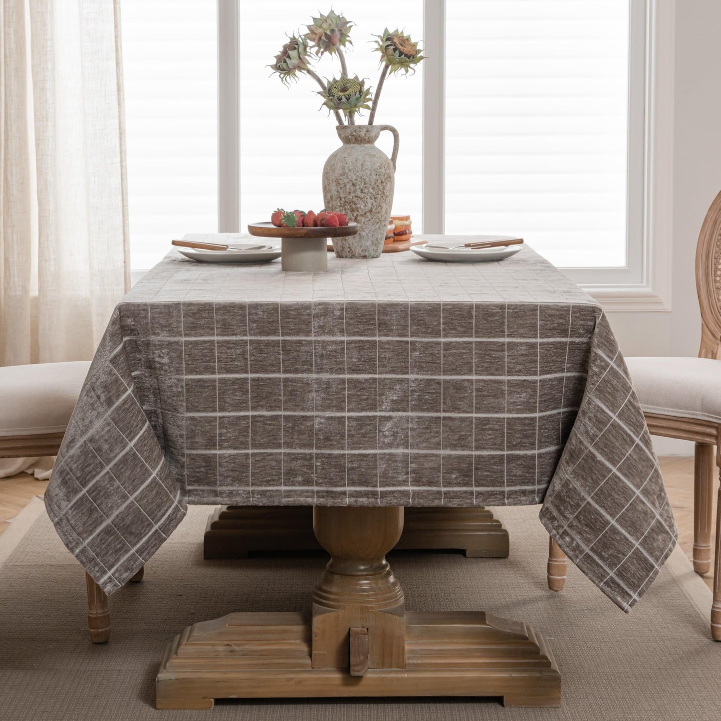 Caflife White Square Tablecloth 55x55 Inch, Cotton Linen Polyester Blend Stripes Table Cloth, Farmhouse Boho Decorative Table Cover for Dining Room Party Buffet Home Kitchen Table Decor BST202