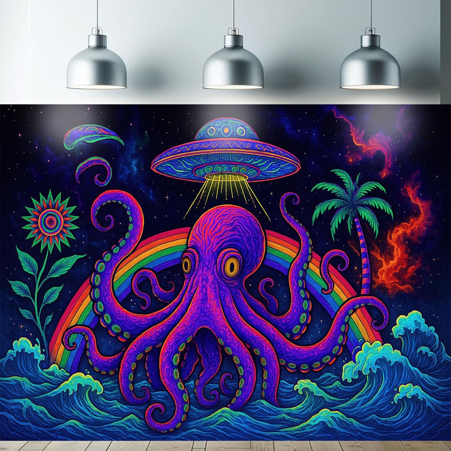 Starlit Patio Astronaut Blacklight Tapestry Trippy Forest Moon Vortex UV Reactive Galaxy Wall Hanging Psychedelic Space Poster Fluorescent Sci Fi Room Decor for Bedroom Dorm Gaming Lounge 78 x 59 Inch BST220