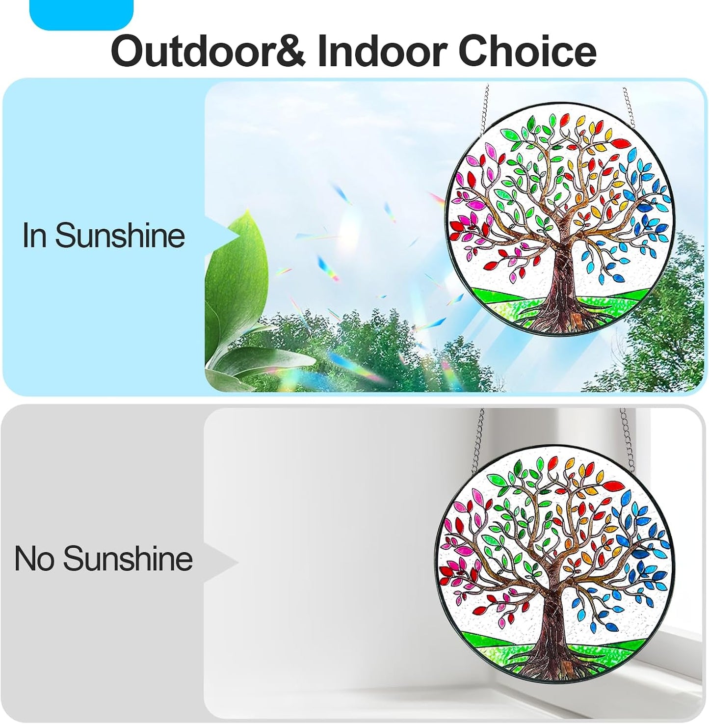 Tree of Life Stained Glass Window Hanging 5.90" Sun Catchers, Stain Glass Suncatchers for Indoor Windows Hanging, Hummingbird Gifts Window Garden Crystals Outdoor Decor Panels BST220
