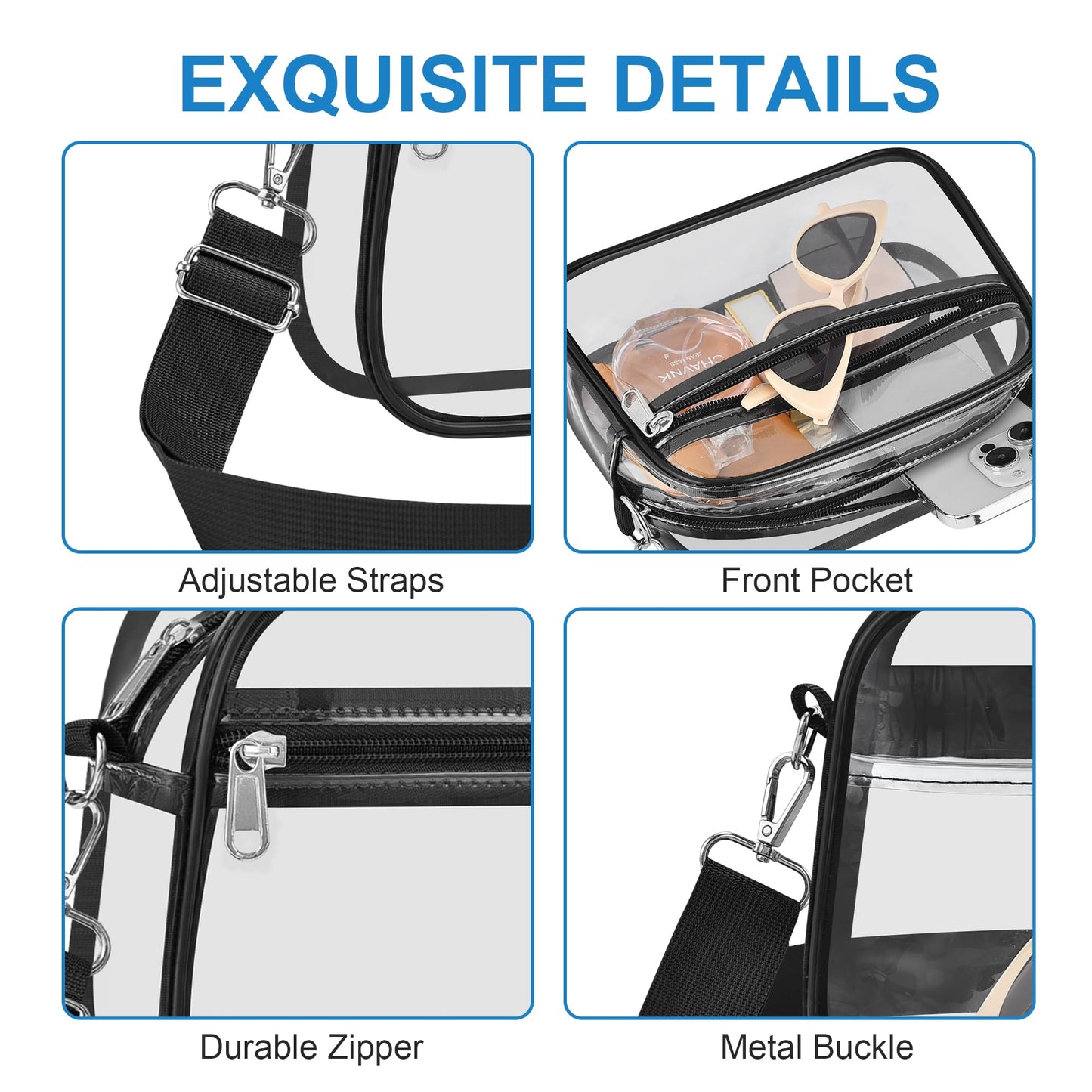 Clear Bag for Stadium Events Stadium Approved Women's Top-Handle Handbags | Mini Small Clear Bag Purse with Wide Adjustable Strap and Front Pocket for Sports Concerts, Festivals BST202