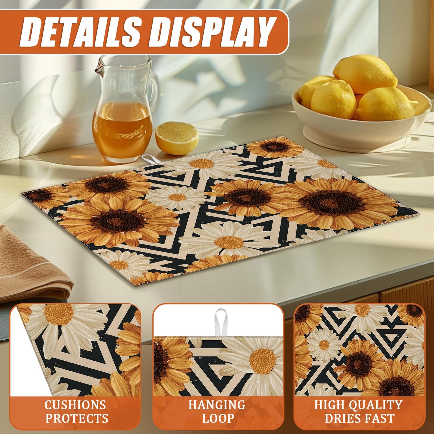 Brown Leopard Dish Drying Mat for Kitchen Counter Microfiber Absorbent Dish Kitchen Drying Mat Draining Reusable Washable for Dishes/Utensils/Counterto BST220