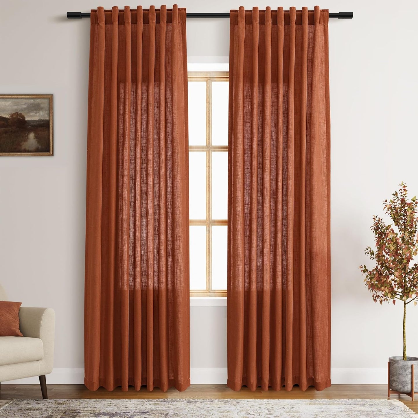 Terracotta Linen Curtains 84 inches Long 2 Panel 93