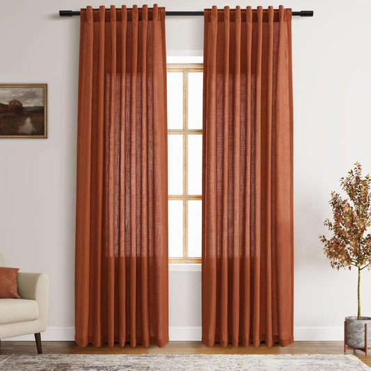 Terracotta Linen Curtains 84 inches Long 2 Panel 93