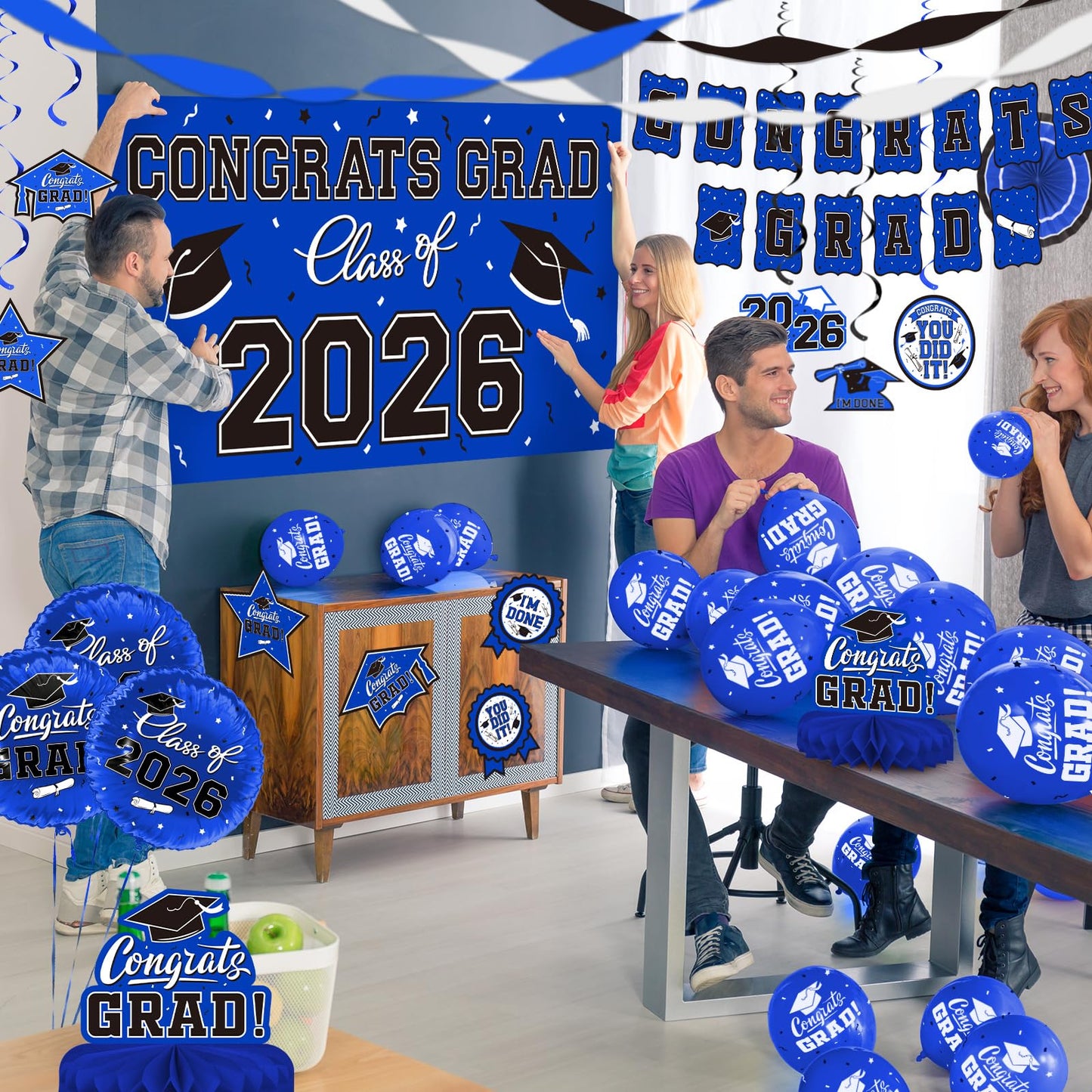 Black and Gold Themed 2026 Graduation Decorations Set - Congrats Grad Banner, Class of 2026 Backdrop, Balloons & Streamers Kit - Graduation Party Supplies for High School & College Celebrations BST326H
