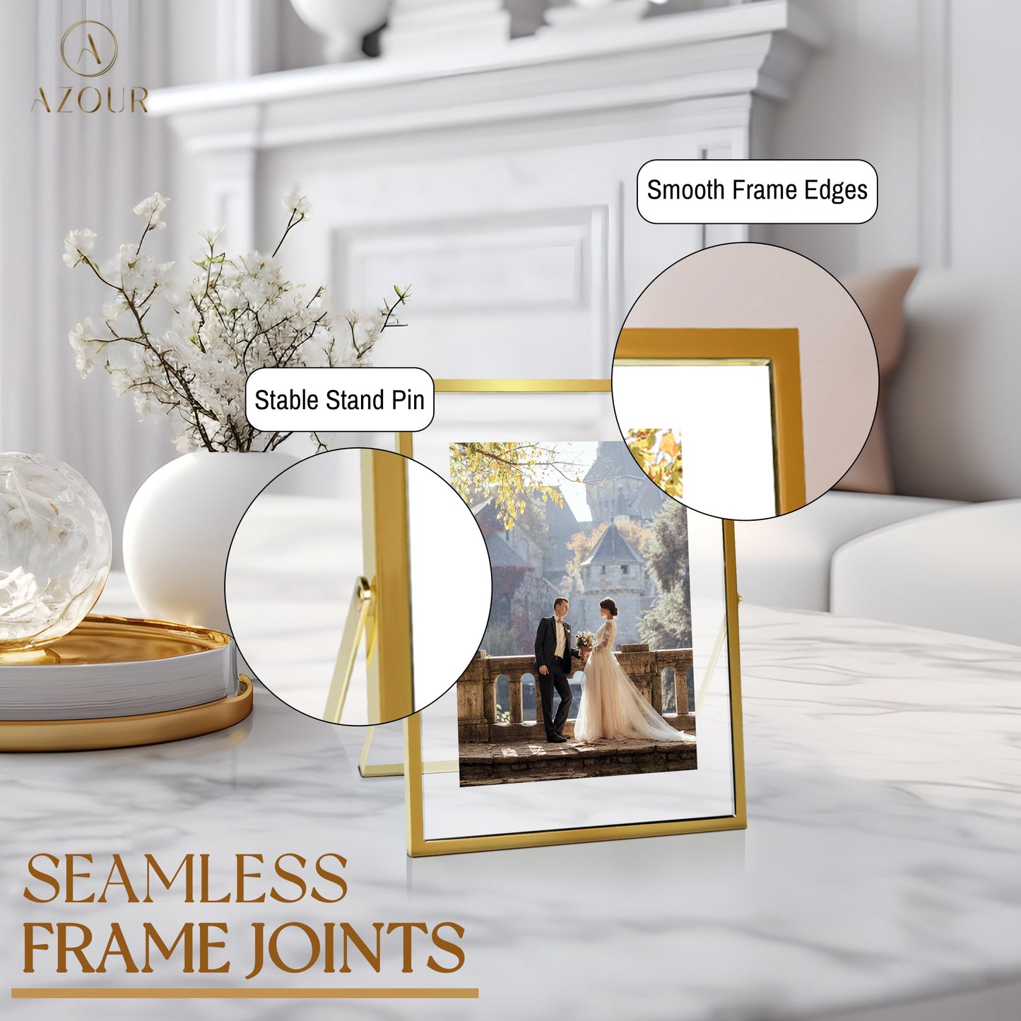 Gold Floating Frame 8x10 Gold Frame (2 Set) Floating Picture Frame - Wedding, Decor, Display Memories - Fit 5x7, 6x8, 7x9, 8x10 BST220
