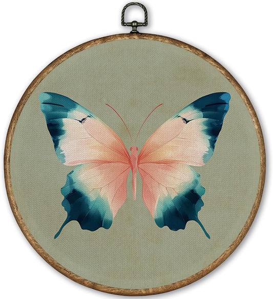 TLESKE Vintage Sage Green Butterfly Round Wall Art Decor Framed 10x10, Rustic Canvas Wall Art Prints Artwork, Farmhouse Wall Hanging Room Door Decor Decorations for Bedroom Living Room BST220