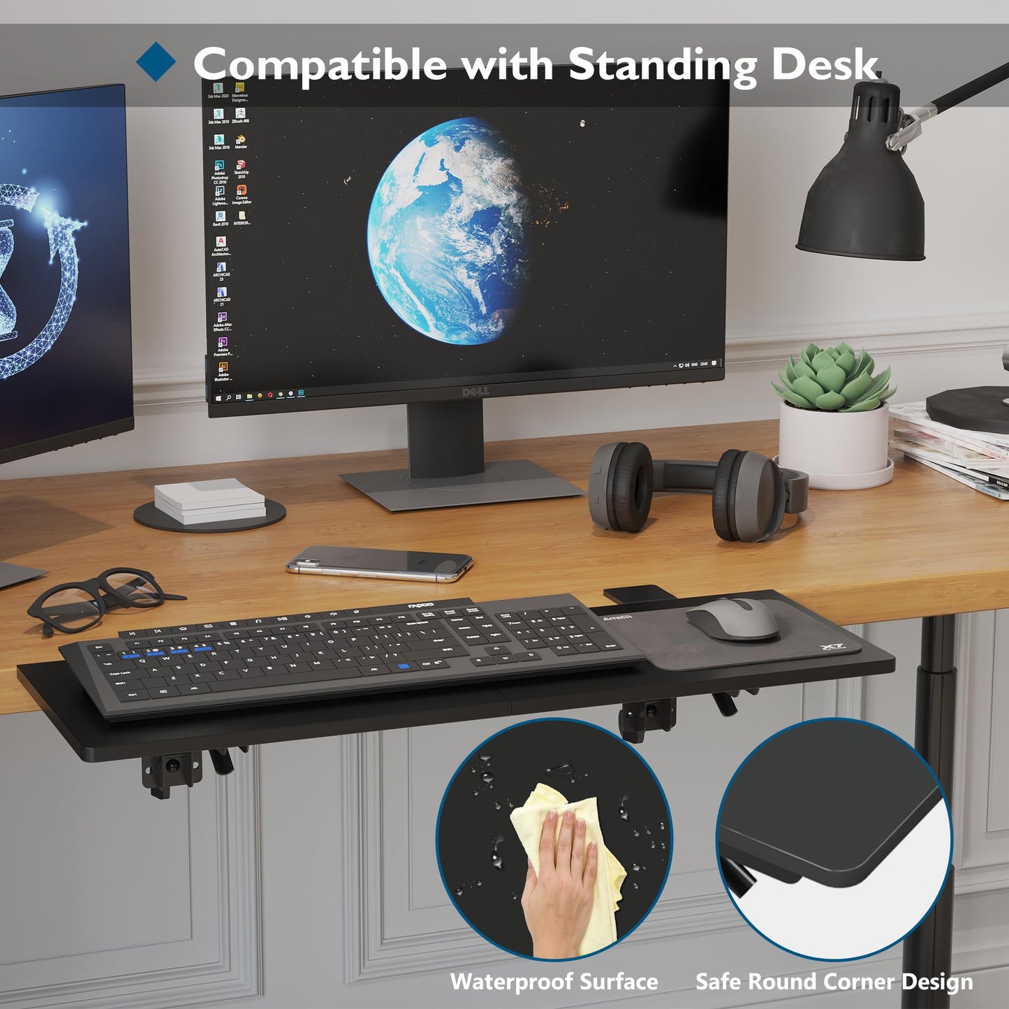 BONTEC Ergonomic Desk Extender Tray, 9.5"x9.1" Wrist Rest Shelf | 90°Foldable Elbow Support, Table Mount Arm, Clamp on Computer Arm Rest for Desk, Office & Home Use,Durable Easy to Install BST202