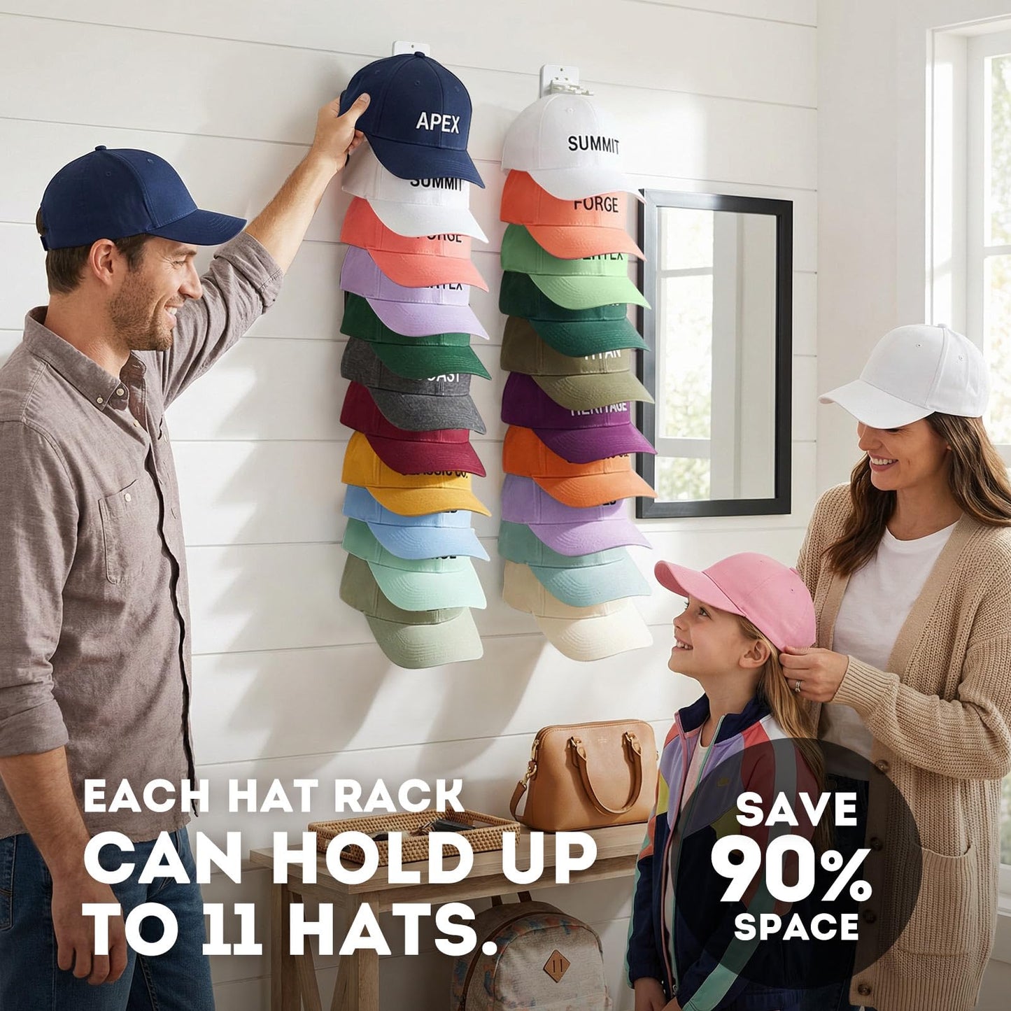 Hat Hook for Wall, 2 Pack Hat Organizer Hold up to 20 Hats,Hat Holder with Strong Adhesive and 8 Pack Screws, Cap Holder Hat Hangers for Wall Closet Door and Bedroom(B-Black) BST220